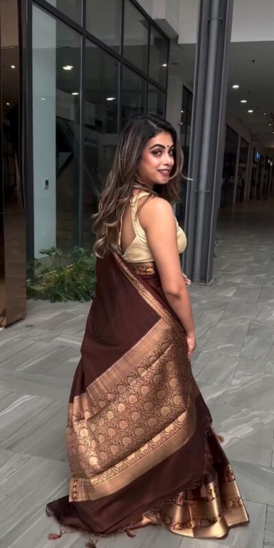 KP 6051 Brown Soft Lichi Silk Saree Perfect for Wedding, Party, Reception, Diwali, Ethnic Day – . Affordable Price ₹1349. Delivery 4-6 Working Days. | Designer Sarees, Modern Digital sarees, Sarees, Bollywood Sarees, Creative Sarees, Embroidered Sarees, Ethnic Saree, Party Wear Sarees