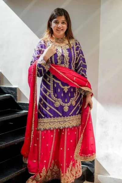 ZS 7001 Purple Chinon Silk Salwar Suit with Embroidery Work & Lace Work. Affordable Price ₹2499. Delivery 4-6 Working Days. Shop now. | Jump Suits, Salwar suit, Casual Suits, Creative suits, Designer Suits, Palazzo Suits, Party Wear Suits, Patiala Suits, Straight Suits