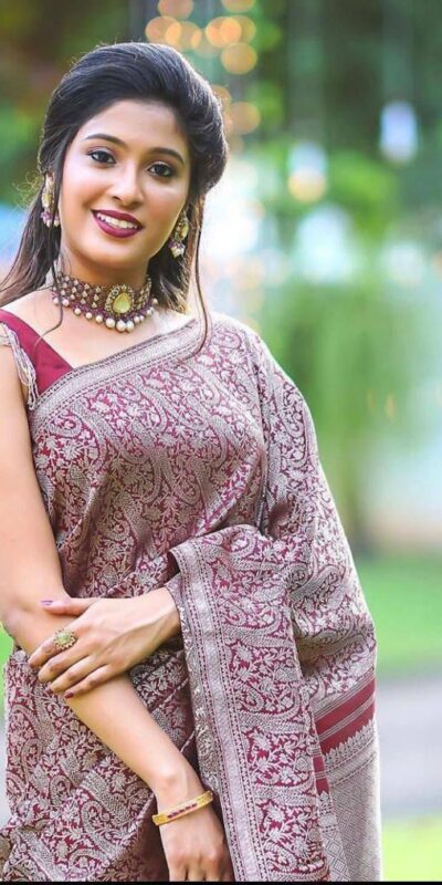KPR 125 Wine Soft Lichi Silk Saree Perfect for Wedding, Party, Reception, Diwali, Ethnic Day – . Affordable Price ₹1299. Delivery 4-6 Working Days. | Designer Sarees, Modern Digital sarees, Sarees, Bollywood Sarees, Creative Sarees, Embroidered Sarees, Ethnic Saree, Party Wear Sarees