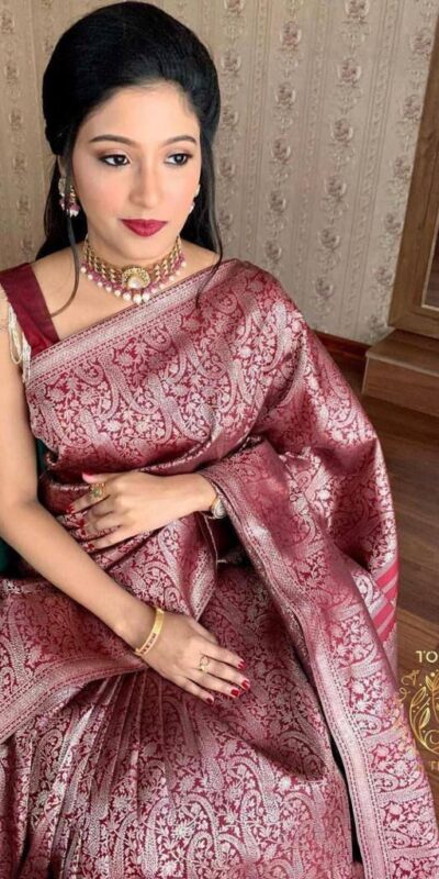 KPR 125 Wine Soft Lichi Silk Saree Perfect for Wedding, Party, Reception, Diwali, Ethnic Day – . Affordable Price ₹1299. Delivery 4-6 Working Days. | Designer Sarees, Modern Digital sarees, Sarees, Bollywood Sarees, Creative Sarees, Embroidered Sarees, Ethnic Saree, Party Wear Sarees