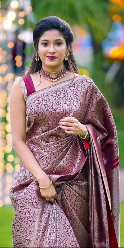 KPR 125 Wine Soft Lichi Silk Saree Perfect for Wedding, Party, Reception, Diwali, Ethnic Day – . Affordable Price ₹1299. Delivery 4-6 Working Days. | Designer Sarees, Modern Digital sarees, Sarees, Bollywood Sarees, Creative Sarees, Embroidered Sarees, Ethnic Saree, Party Wear Sarees