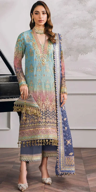 Firozi Georgette Digital Print Sequence Work Salwar Suit