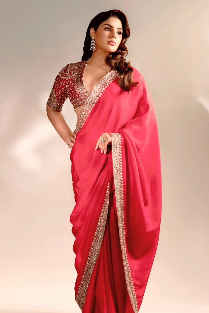 NC 5514 Red Soft Rangoli Silk Saree with Embroidery Work & Lace Work. Special Price ₹1949. Delivery 4-6 Working Days. Shop now. | Designer Sarees, Modern Digital sarees, Sarees, Bollywood Sarees, Creative Sarees, Embroidered Sarees, Ethnic Saree, Party Wear Sarees