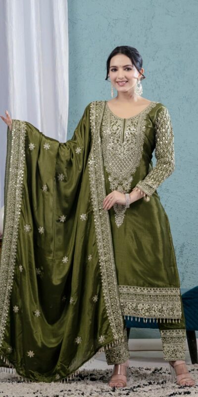 MF 444 Mehandi Chnnon Silk Salwar Suit with Lace Work & Embroidery Work. Introductory Price ₹2099. Delivery 4-6 Working Days. Shop now. | Jump Suits, Salwar suit, Casual Suits, Creative suits, Designer Suits, Palazzo Suits, Party Wear Suits, Patiala Suits, Straight Suits