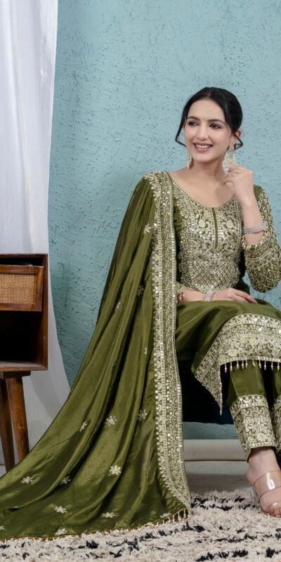 MF 444 Mehandi Chnnon Silk Salwar Suit with Lace Work & Embroidery Work. Introductory Price ₹2099. Delivery 4-6 Working Days. Shop now. | Jump Suits, Salwar suit, Casual Suits, Creative suits, Designer Suits, Palazzo Suits, Party Wear Suits, Patiala Suits, Straight Suits