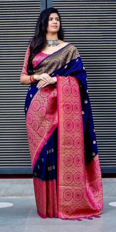 KPR 088 Navy Blue Color Soft Lichi Silk Saree with Lace Border & Lace Work. Best Price ₹1449. Delivery 4-6 Working Days. Shop now. | Designer Sarees, Sarees, Bollywood Sarees, Creative Sarees, Embroidered Sarees, Ethnic Saree, Modern Digital sarees, Party Wear Sarees