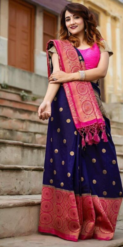 KPR 088 Navy Blue Color Soft Lichi Silk Saree with Lace Border & Lace Work. Best Price ₹1449. Delivery 4-6 Working Days. Shop now. | Designer Sarees, Sarees, Bollywood Sarees, Creative Sarees, Embroidered Sarees, Ethnic Saree, Modern Digital sarees, Party Wear Sarees
