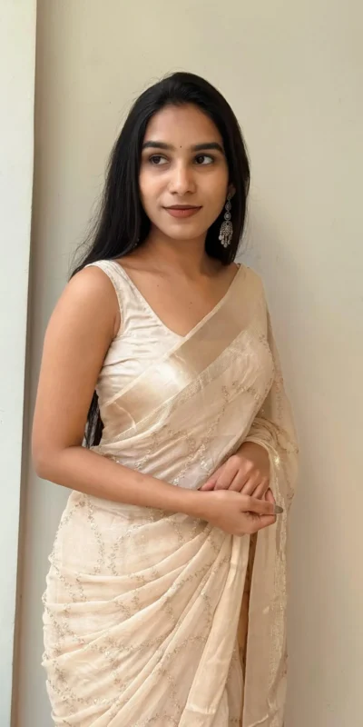 MS 505 Off White Viscose Satin Saree with Sequins Work & Embroidery Work. Special Price ₹1599. Delivery 4-6 Working Days. Shop now. | Creative Sarees, Sarees, Bollywood Sarees, Designer Sarees, Embroidered Sarees, Ethnic Saree, Modern Digital sarees, Party Wear Sarees