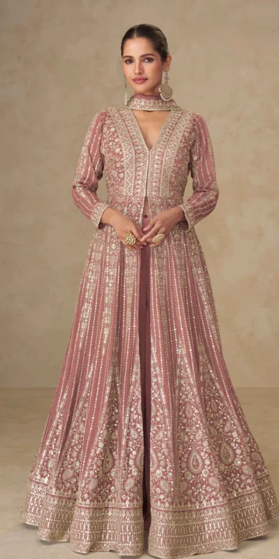 Peach Chinon Silk Embroider Work Salwar Suit