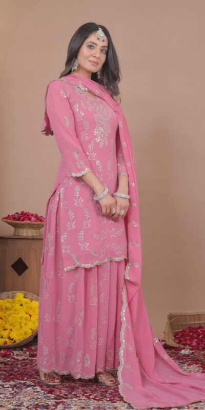 FE 125 Pink Color Georgette Salwar Suit with Embroidery Work. Introductory Price ₹1999. Delivery 4-6 Working Days. Shop now. | Jump Suits, Salwar suit, Casual Suits, Creative suits, Designer Suits, Palazzo Suits, Party Wear Suits, Patiala Suits, Straight Suits
