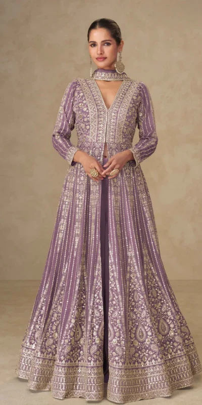 Purple Chinon Silk Embroider Work Salwar Suit