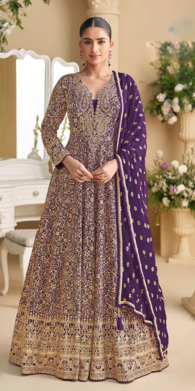 Purple Georgette Thread Sequence Work Salwar Suit