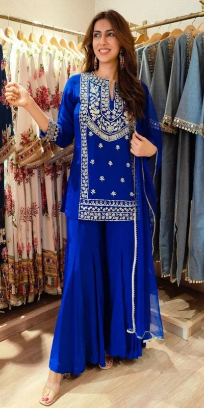 KD 1574 Royal Blue Color Faux Georgette Salwar Suit with Embroidery Work. Best Price ₹1949. Delivery 4-6 Working Days. Shop now. | Jump Suits, Salwar suit, Casual Suits, Creative suits, Designer Suits, Palazzo Suits, Party Wear Suits, Patiala Suits, Straight Suits