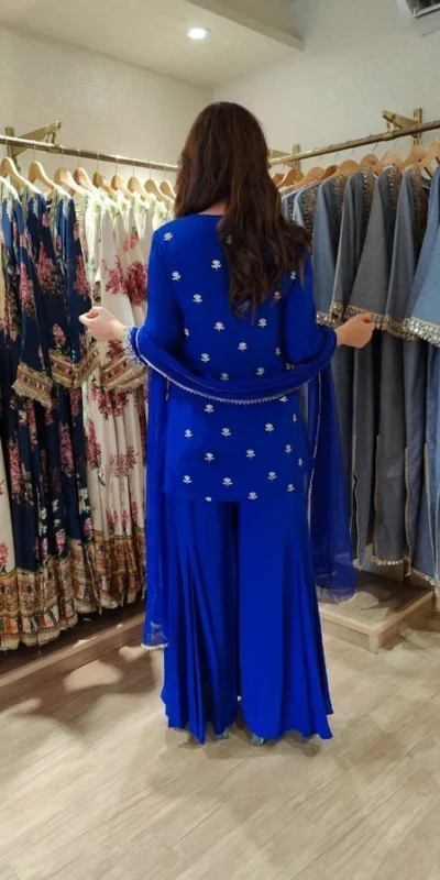 KD 1574 Royal Blue Color Faux Georgette Salwar Suit with Embroidery Work. Best Price ₹1949. Delivery 4-6 Working Days. Shop now. | Jump Suits, Salwar suit, Casual Suits, Creative suits, Designer Suits, Palazzo Suits, Party Wear Suits, Patiala Suits, Straight Suits