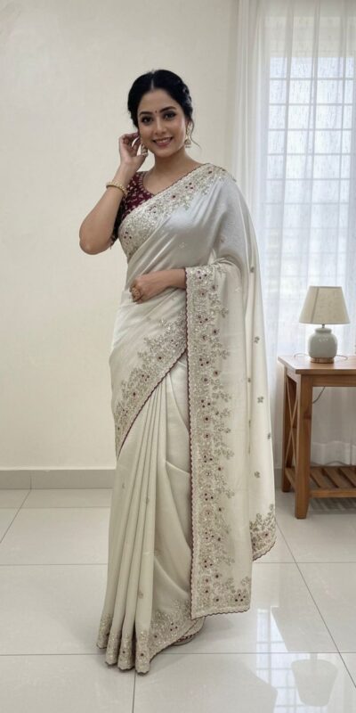 NC 5555 White Organza Silk Saree with Sequins Work & Embroidery Work. Exclusive Offer ₹2049. Delivery 4-6 Working Days. Shop now. | Designer Sarees, Sarees, Bollywood Sarees, Creative Sarees, Embroidered Sarees, Ethnic Saree, Modern Digital sarees, Party Wear Sarees