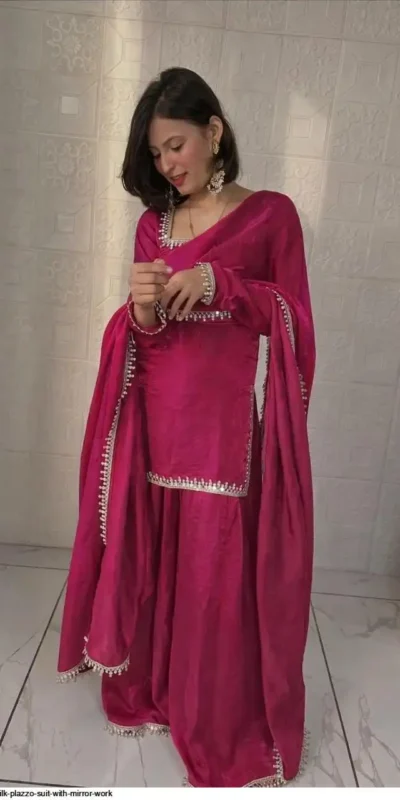 Alternative view of Elegant Pink Fandy Silk Embroidery Work Salwar Suit