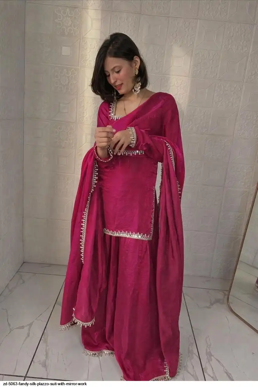 ZB 5063 Pink Fandy Silk Salwar Suit with Embroidery Work. Wedding, Party, Festive, Events Now at just ₹1949. Delivery 4-6 Working Days. Shop now. | Jump Suits, Salwar suit, Casual Suits, Creative suits, Designer Suits, Palazzo Suits, Party Wear Suits, Patiala Suits, Straight Suits