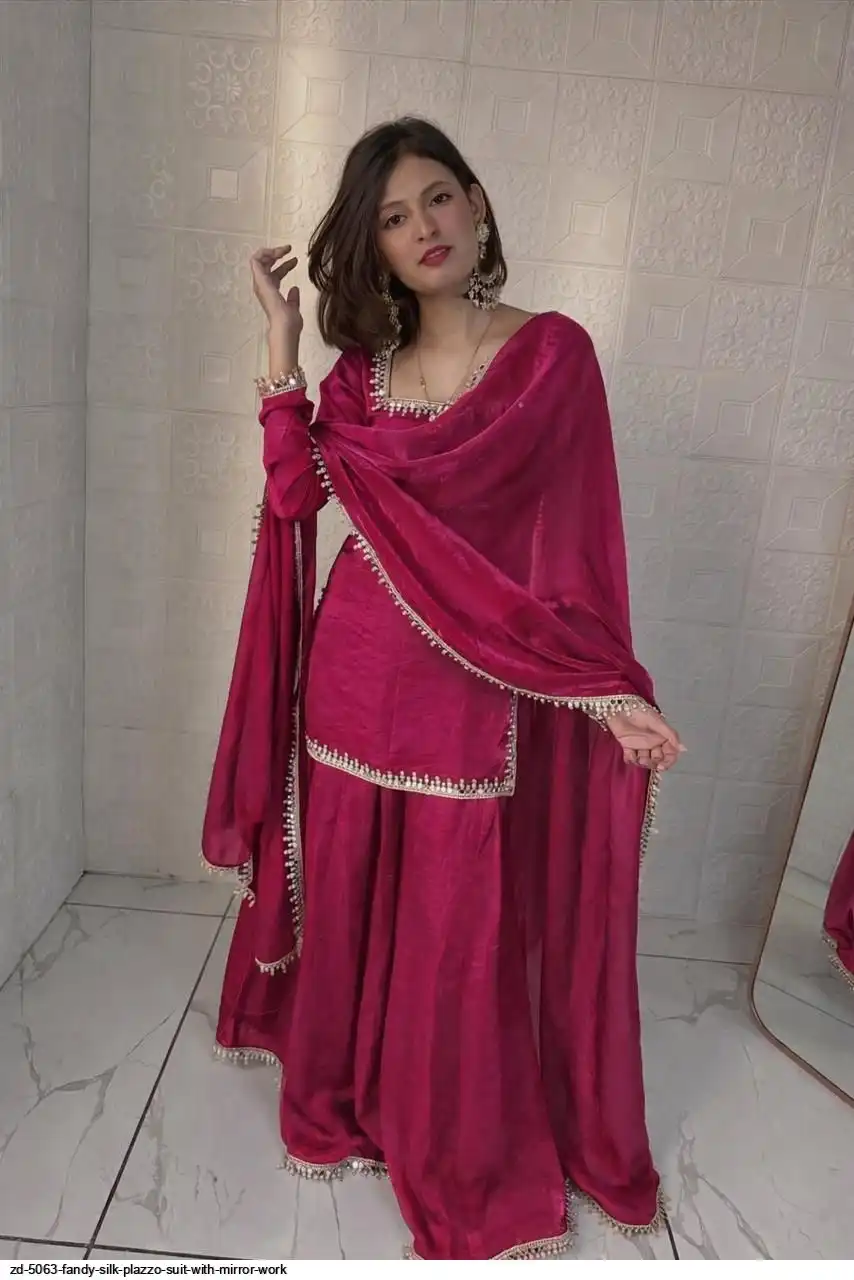 ZB 5063 Pink Fandy Silk Salwar Suit with Embroidery Work. Wedding, Party, Festive, Events Now at just ₹1949. Delivery 4-6 Working Days. Shop now. | Jump Suits, Salwar suit, Casual Suits, Creative suits, Designer Suits, Palazzo Suits, Party Wear Suits, Patiala Suits, Straight Suits