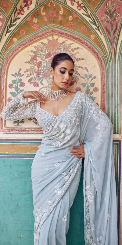 DF 3478 Sky Blue Faux Georgette Embroidery Work Saree . Perfect for Wedding, Party, Onam, Family ,Festive Deal ₹2049. Delivery 4-6 Working Days | Designer Sarees, Modern Digital sarees, Sarees, Bollywood Sarees, Creative Sarees, Embroidered Sarees, Ethnic Saree, Party Wear Sarees