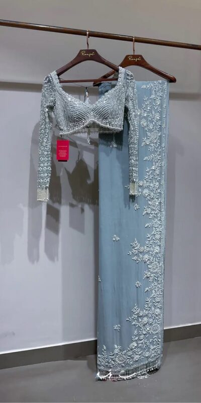 DF 3478 Sky Blue Faux Georgette Embroidery Work Saree . Perfect for Wedding, Party, Onam, Family ,Festive Deal ₹2049. Delivery 4-6 Working Days | Designer Sarees, Modern Digital sarees, Sarees, Bollywood Sarees, Creative Sarees, Embroidered Sarees, Ethnic Saree, Party Wear Sarees
