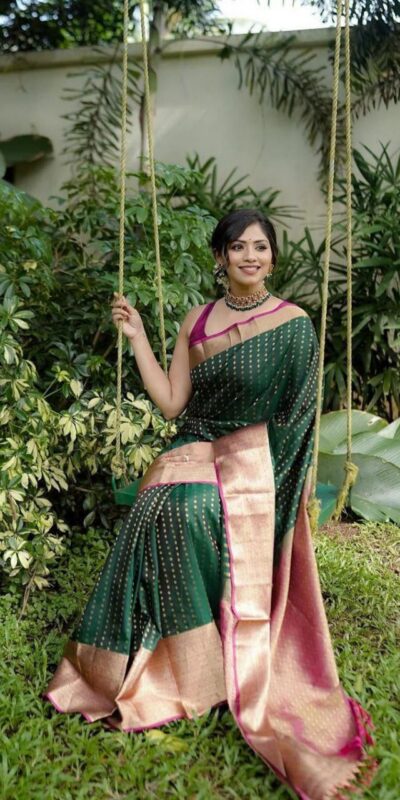 KPR 6047 Green in Soft Lichi Silk Jacquard Work Designer Work Saree . Exclusive Offer ₹1449. Delivery 4-6 Working Days. Shop now. | Designer Sarees, Modern Digital sarees, Sarees, Bollywood Sarees, Creative Sarees, Embroidered Sarees, Ethnic Saree, Party Wear Sarees