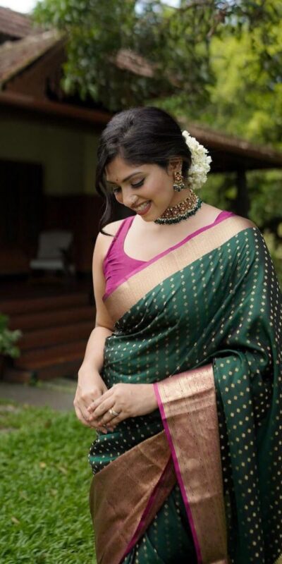 KPR 6047 Green in Soft Lichi Silk Jacquard Work Designer Work Saree . Exclusive Offer ₹1449. Delivery 4-6 Working Days. Shop now. | Designer Sarees, Modern Digital sarees, Sarees, Bollywood Sarees, Creative Sarees, Embroidered Sarees, Ethnic Saree, Party Wear Sarees