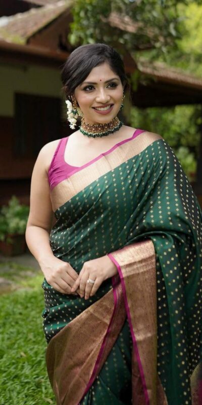 KPR 6047 Green in Soft Lichi Silk Jacquard Work Designer Work Saree . Exclusive Offer ₹1449. Delivery 4-6 Working Days. Shop now. | Designer Sarees, Modern Digital sarees, Sarees, Bollywood Sarees, Creative Sarees, Embroidered Sarees, Ethnic Saree, Party Wear Sarees