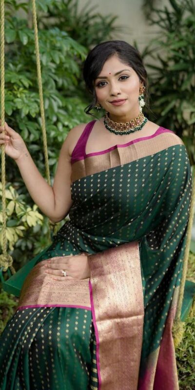 KPR 6047 Green in Soft Lichi Silk Jacquard Work Designer Work Saree . Exclusive Offer ₹1449. Delivery 4-6 Working Days. Shop now. | Designer Sarees, Modern Digital sarees, Sarees, Bollywood Sarees, Creative Sarees, Embroidered Sarees, Ethnic Saree, Party Wear Sarees