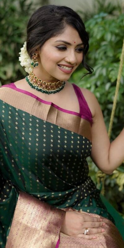 KPR 6047 Green in Soft Lichi Silk Jacquard Work Designer Work Saree . Exclusive Offer ₹1449. Delivery 4-6 Working Days. Shop now. | Designer Sarees, Modern Digital sarees, Sarees, Bollywood Sarees, Creative Sarees, Embroidered Sarees, Ethnic Saree, Party Wear Sarees