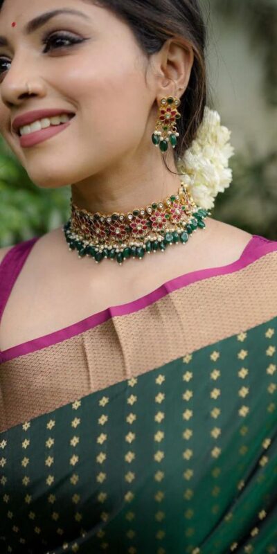 KPR 6047 Green in Soft Lichi Silk Jacquard Work Designer Work Saree . Exclusive Offer ₹1449. Delivery 4-6 Working Days. Shop now. | Designer Sarees, Modern Digital sarees, Sarees, Bollywood Sarees, Creative Sarees, Embroidered Sarees, Ethnic Saree, Party Wear Sarees