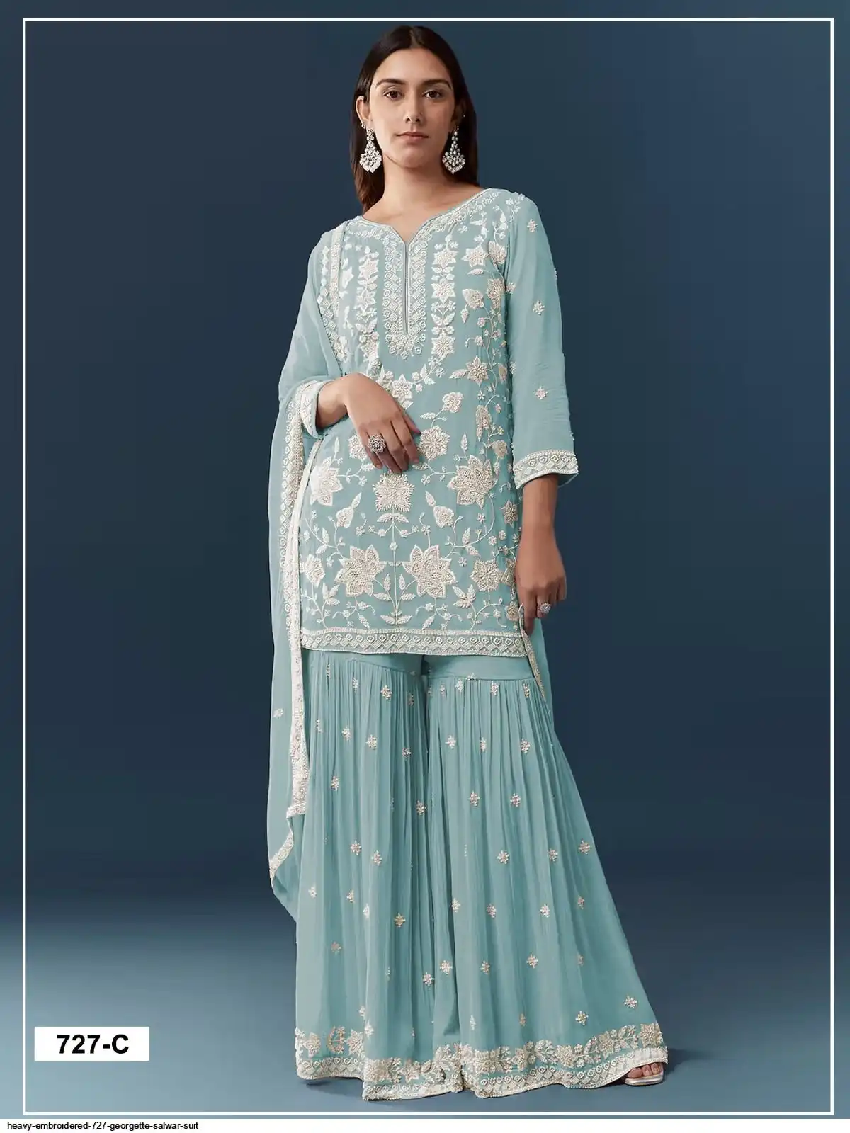 FC 727 Blue Chiffon Georgette Salwar Suit. Perfect for Wedding, Party, Baby Shower, Pooja, Temple Visit – Grab it for ₹2599. Delivery 4-6 Work | Jump Suits, Salwar suit, Casual Suits, Creative suits, Designer Suits, Palazzo Suits, Party Wear Suits, Patiala Suits, Straight Suits