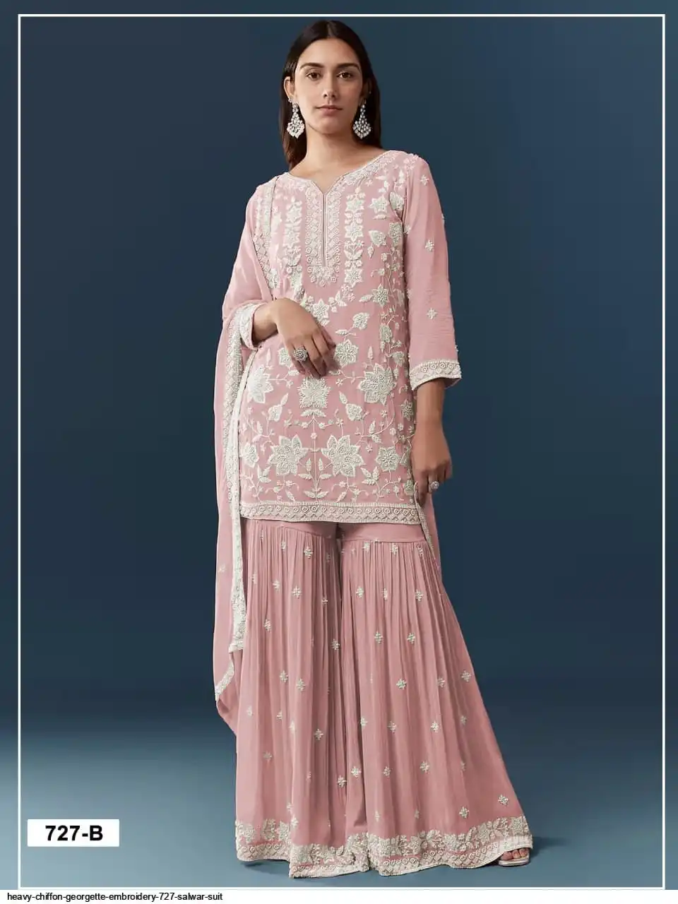 FC 727 Peach Chiffon Georgette Salwar Suit. Perfect for Wedding, Party, Baby Shower, Pooja, Temple Visit – Grab it for ₹2599. Delivery 4-6 Work | Jump Suits, Salwar suit, Casual Suits, Creative suits, Designer Suits, Palazzo Suits, Party Wear Suits, Patiala Suits, Straight Suits