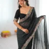 SP 79 Black Faux Georgette Saree Perfect for Wedding, Party, Lohri, Engagement, Baby Shower – . Now at just ₹1999. Delivery 4-6 Working Days. Shop now | Designer Sarees, Modern Digital sarees, Sarees, Bollywood Sarees, Creative Sarees, Embroidered Sarees, Ethnic Saree, Party Wear Sarees