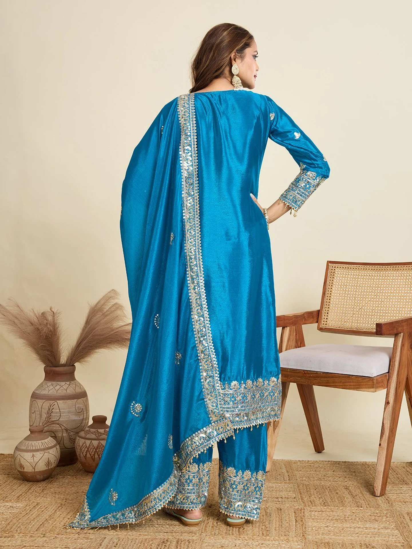 ZD 10020 Blue Chinon Silk Salwar Suit Perfect for Wedding, Party, Ganesh Chaturthi, Baby Shower, Makar Sankranti – . Affordable Price ₹1999. | Jump Suits, Salwar suit, Casual Suits, Creative suits, Designer Suits, Palazzo Suits, Party Wear Suits, Patiala Suits, Straight Suits