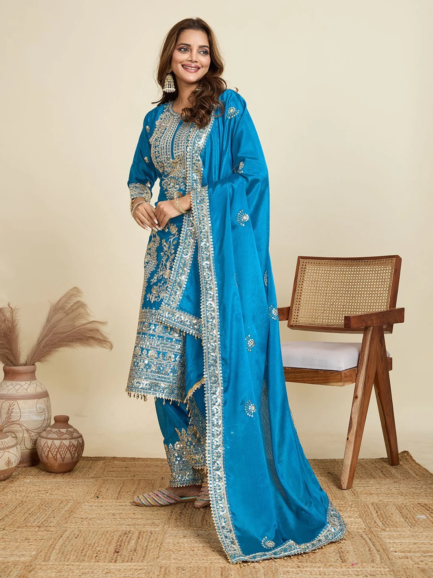 ZD 10020 Blue Chinon Silk Salwar Suit Perfect for Wedding, Party, Ganesh Chaturthi, Baby Shower, Makar Sankranti – . Affordable Price ₹1999. | Jump Suits, Salwar suit, Casual Suits, Creative suits, Designer Suits, Palazzo Suits, Party Wear Suits, Patiala Suits, Straight Suits