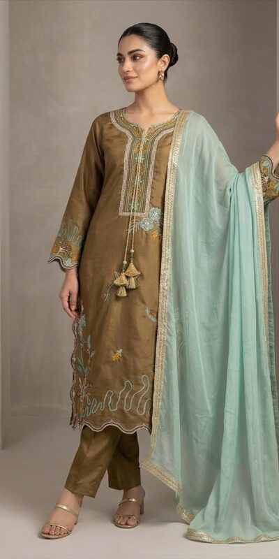 LG 2120 Brown | Brown Glass Roman Salwar Suit with Embroidery Work. Introductory Price ₹1999. Delivery 4-6 Working Days. Shop now. | Jump Suits, Salwar suit, Casual Suits, Creative suits, Designer Suits, Palazzo Suits, Party Wear Suits, Patiala Suits, Straight Suits
