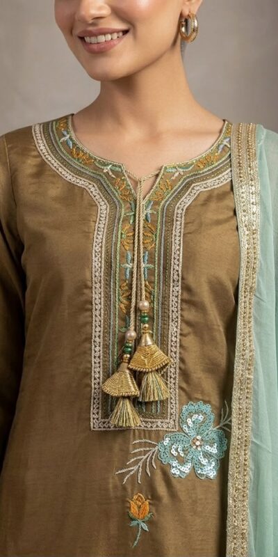 LG 2120 Brown | Brown Glass Roman Salwar Suit with Embroidery Work. Introductory Price ₹1999. Delivery 4-6 Working Days. Shop now. | Jump Suits, Salwar suit, Casual Suits, Creative suits, Designer Suits, Palazzo Suits, Party Wear Suits, Patiala Suits, Straight Suits