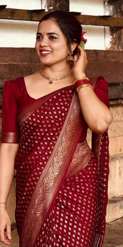 KPR 264 Maroon Soft Lichi Silk Saree with Lace Work & Lace Border. Introductory Price ₹1349. Delivery 4-6 Working Days. Shop now. | Designer Sarees, Modern Digital sarees, Sarees, Bollywood Sarees, Creative Sarees, Embroidered Sarees, Ethnic Saree, Party Wear Sarees
