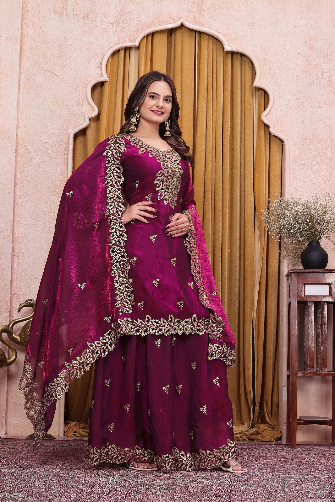 FE 141 Wine Fendy Silk Salwar Suit with Mirror Work & Embroidery Work. Best Price ₹2449. Delivery 4-6 Working Days. Shop now. | Jump Suits, Salwar suit, Casual Suits, Creative suits, Designer Suits, Palazzo Suits, Party Wear Suits, Patiala Suits, Straight Suits