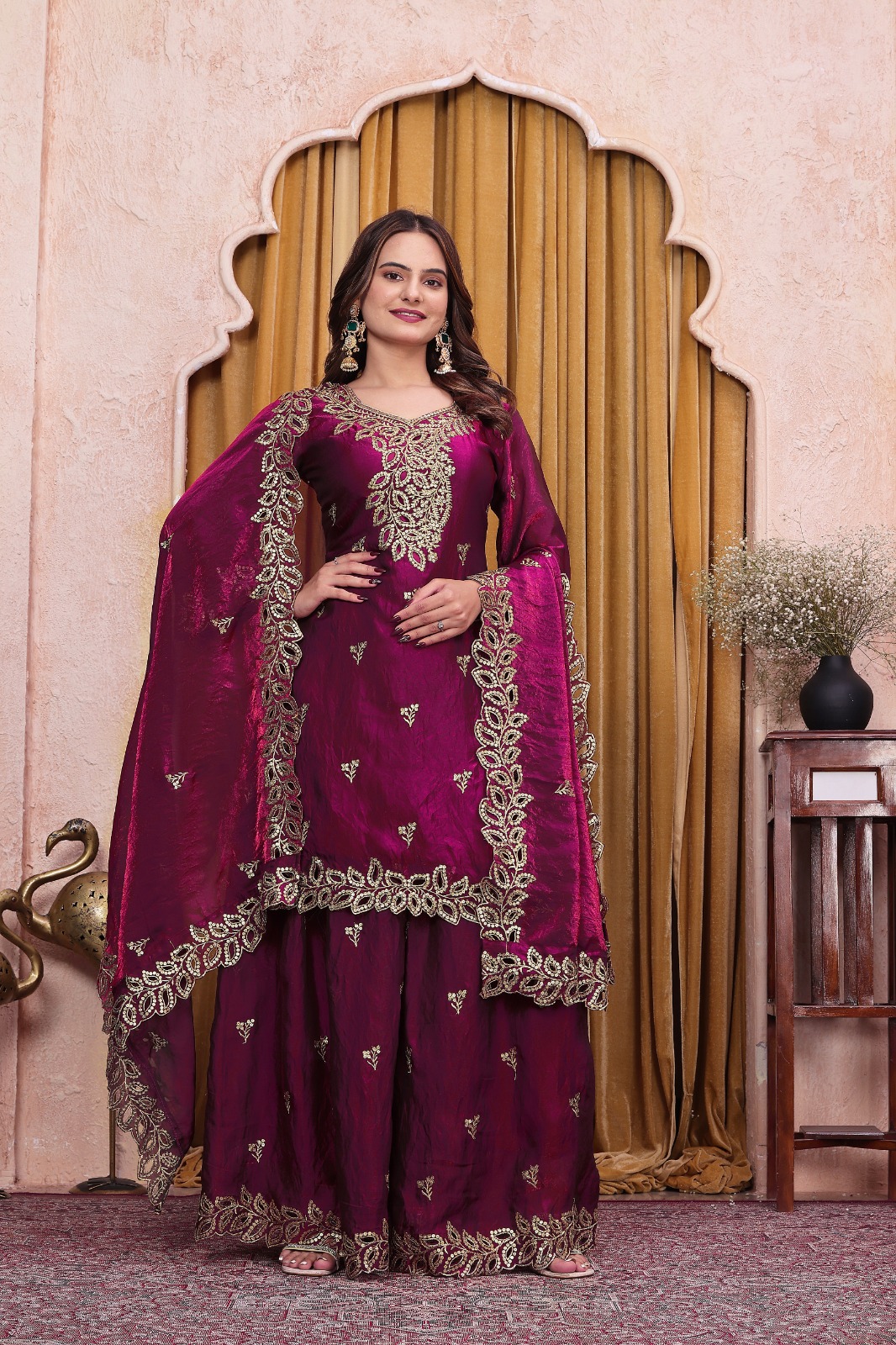 FE 141 Wine Fendy Silk Salwar Suit with Mirror Work & Embroidery Work. Best Price ₹2449. Delivery 4-6 Working Days. Shop now. | Jump Suits, Salwar suit, Casual Suits, Creative suits, Designer Suits, Palazzo Suits, Party Wear Suits, Patiala Suits, Straight Suits