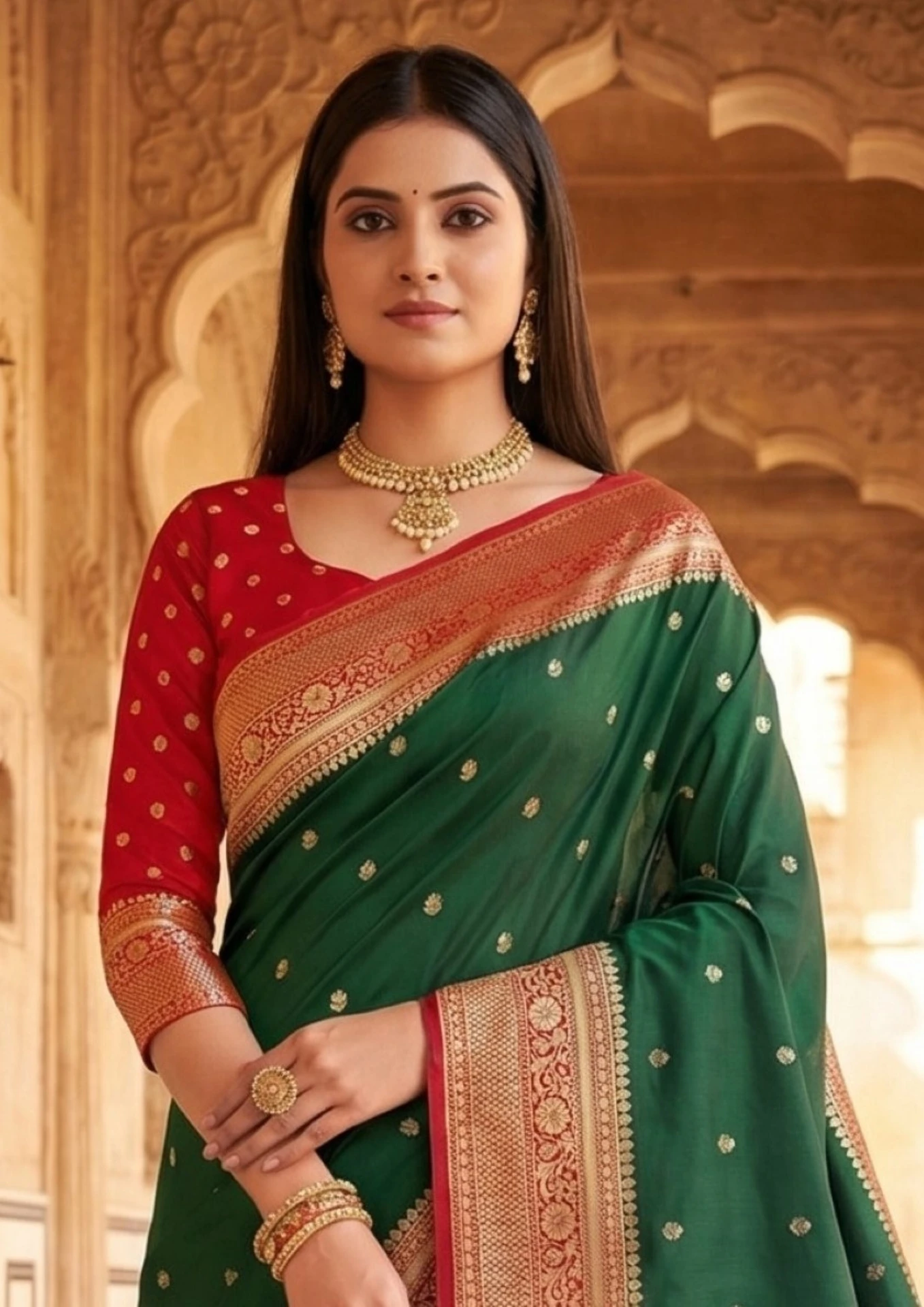 MB 6079 Green Soft Banarasi Silk Saree with Zari Work & Moti Work. Introductory Price ₹1949. Delivery 4-6 Working Days. Shop now. | Designer Sarees, Modern Digital sarees, Sarees, Bollywood Sarees, Creative Sarees, Embroidered Sarees, Ethnic Saree, Party Wear Sarees