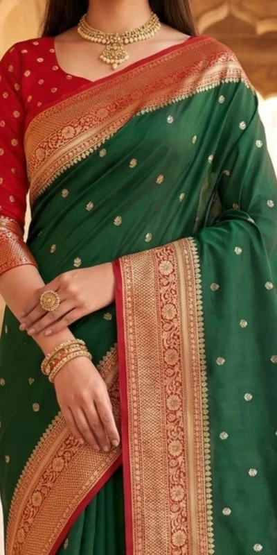 MB 6079 Green Soft Banarasi Silk Saree with Zari Work & Moti Work. Introductory Price ₹1949. Delivery 4-6 Working Days. Shop now. | Designer Sarees, Modern Digital sarees, Sarees, Bollywood Sarees, Creative Sarees, Embroidered Sarees, Ethnic Saree, Party Wear Sarees