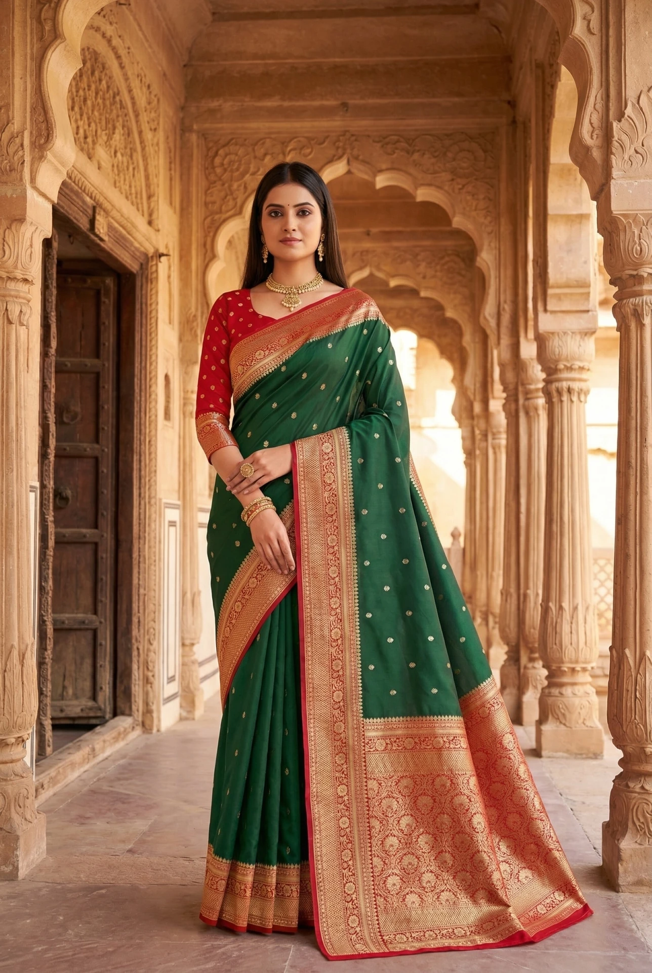 MB 6079 Green Soft Banarasi Silk Saree with Zari Work & Moti Work. Introductory Price ₹1949. Delivery 4-6 Working Days. Shop now. | Designer Sarees, Modern Digital sarees, Sarees, Bollywood Sarees, Creative Sarees, Embroidered Sarees, Ethnic Saree, Party Wear Sarees