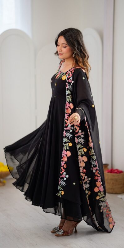 NSR 901 Black Faux Georgette Salwar Suit with Lace Work & Embroidery Work. Introductory Price ₹2099. Delivery 4-6 Working Days. Shop now. | Jump Suits, Salwar suit, Casual Suits, Creative suits, Designer Suits, Palazzo Suits, Party Wear Suits, Patiala Suits, Straight Suits