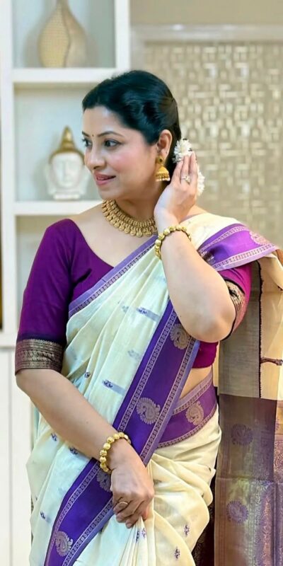 KPR 308 Cream in Soft Lichi Silk Jacquard Work Designer Work Saree . Exclusive Offer ₹1449. Delivery 4-6 Working Days. Shop now. | Designer Sarees, Modern Digital sarees, Sarees, Bollywood Sarees, Creative Sarees, Embroidered Sarees, Ethnic Saree, Party Wear Sarees
