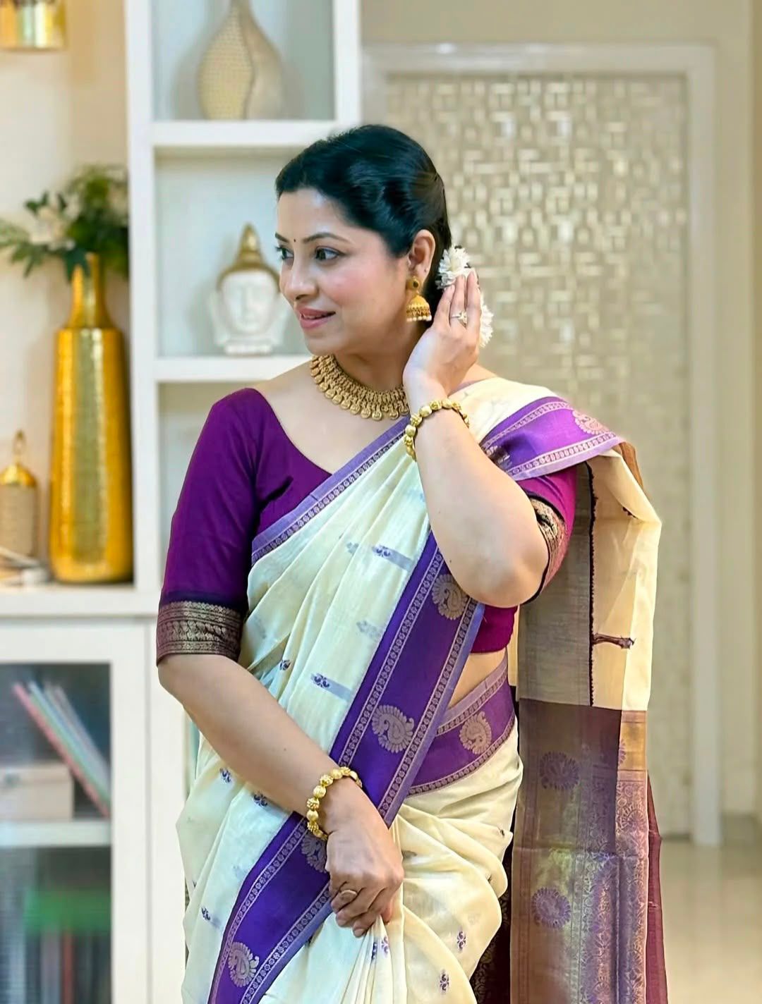 KPR 308 Cream in Soft Lichi Silk Jacquard Work Designer Work Saree . Exclusive Offer ₹1449. Delivery 4-6 Working Days. Shop now. | Designer Sarees, Modern Digital sarees, Sarees, Bollywood Sarees, Creative Sarees, Embroidered Sarees, Ethnic Saree, Party Wear Sarees