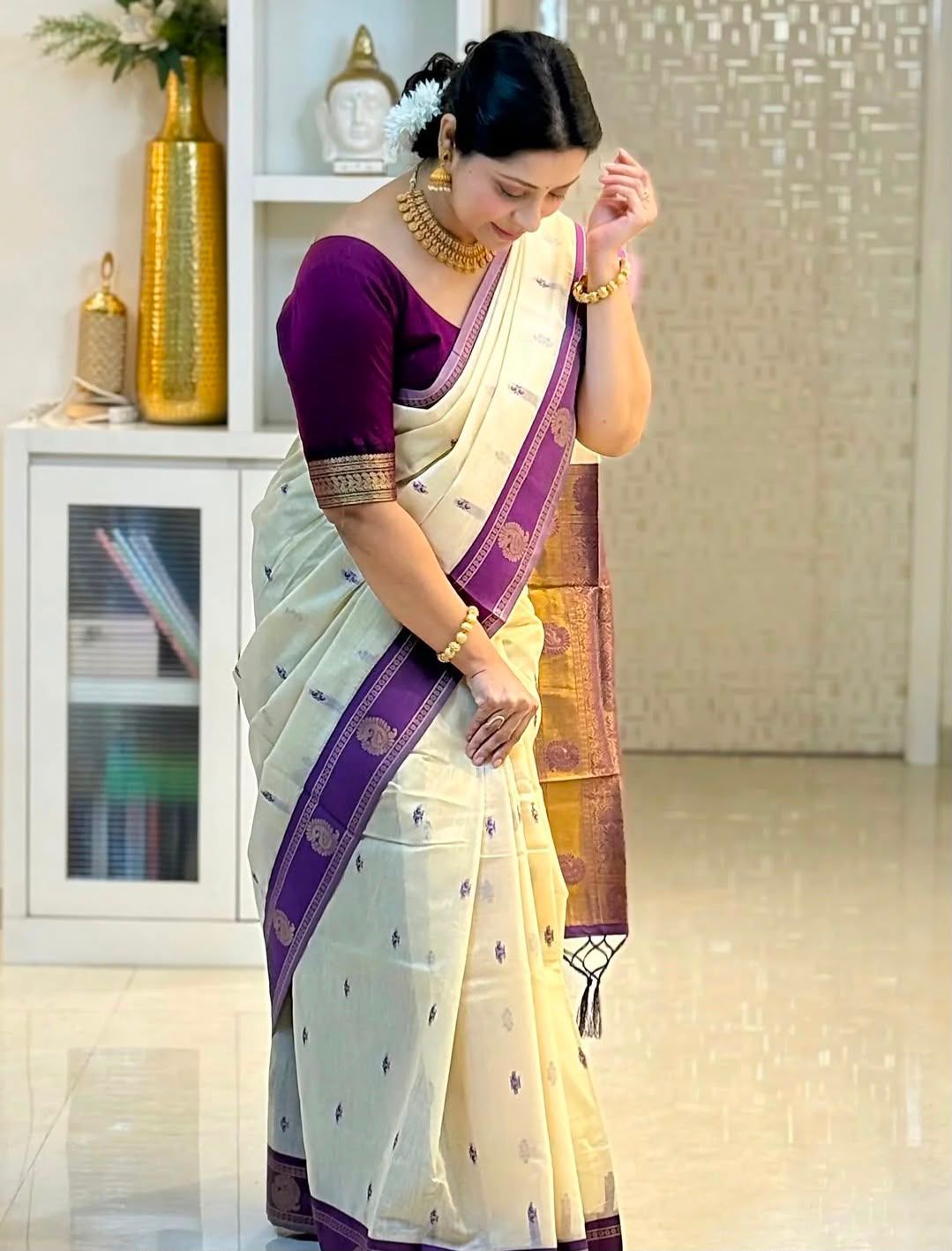 KPR 308 Cream in Soft Lichi Silk Jacquard Work Designer Work Saree . Exclusive Offer ₹1449. Delivery 4-6 Working Days. Shop now. | Designer Sarees, Modern Digital sarees, Sarees, Bollywood Sarees, Creative Sarees, Embroidered Sarees, Ethnic Saree, Party Wear Sarees