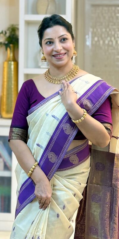 KPR 308 Cream in Soft Lichi Silk Jacquard Work Designer Work Saree . Exclusive Offer ₹1449. Delivery 4-6 Working Days. Shop now. | Designer Sarees, Modern Digital sarees, Sarees, Bollywood Sarees, Creative Sarees, Embroidered Sarees, Ethnic Saree, Party Wear Sarees