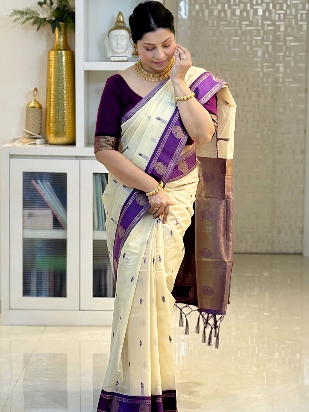 KPR 308 Cream in Soft Lichi Silk Jacquard Work Designer Work Saree . Exclusive Offer ₹1449. Delivery 4-6 Working Days. Shop now. | Designer Sarees, Modern Digital sarees, Sarees, Bollywood Sarees, Creative Sarees, Embroidered Sarees, Ethnic Saree, Party Wear Sarees