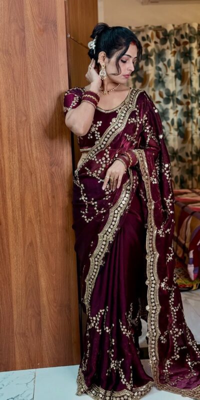 NC 5524 Maroon Color Space Silk Saree with Embroidery Work & Zari Work. Best Price ₹2149. Delivery 4-6 Working Days. Shop now. | Designer Sarees, Modern Digital sarees, Sarees, Bollywood Sarees, Creative Sarees, Embroidered Sarees, Ethnic Saree, Party Wear Sarees